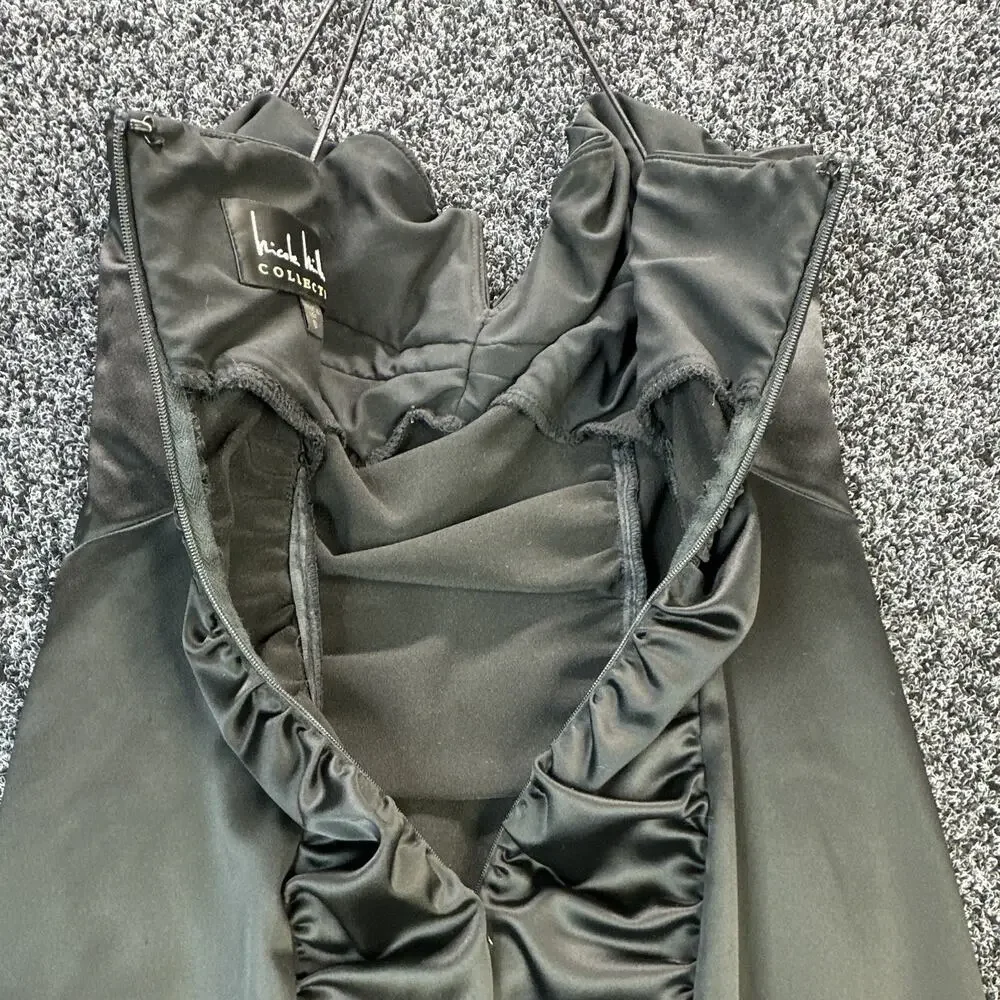 Nicole Miller Women’s Black Satin Ruched Strapless Sweetheart Sheath Dress 10